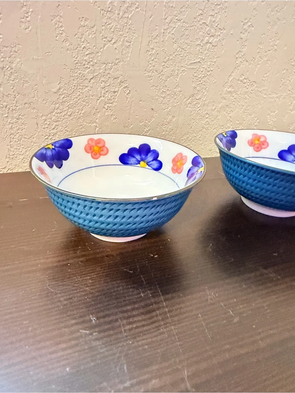 Set of 2 small Blue Floral Ceramic Bowls